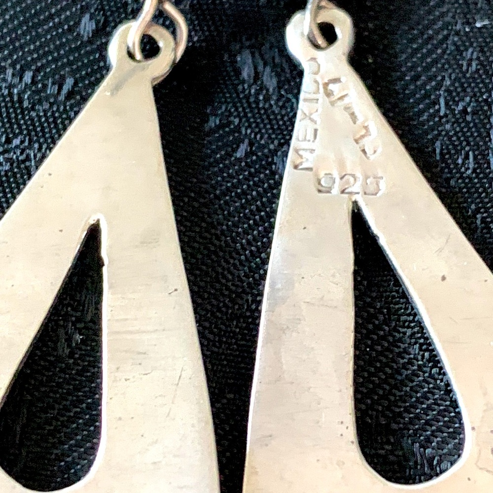 Mexican 925 Silver Teardrop Fishhook Earrings with Iridescent Abalone Insets - Picture 2 of 4